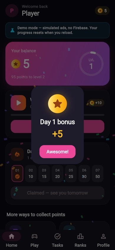 Daily streak reward screen