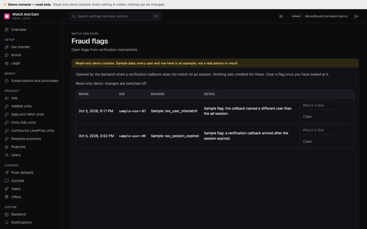 Fraud flags page